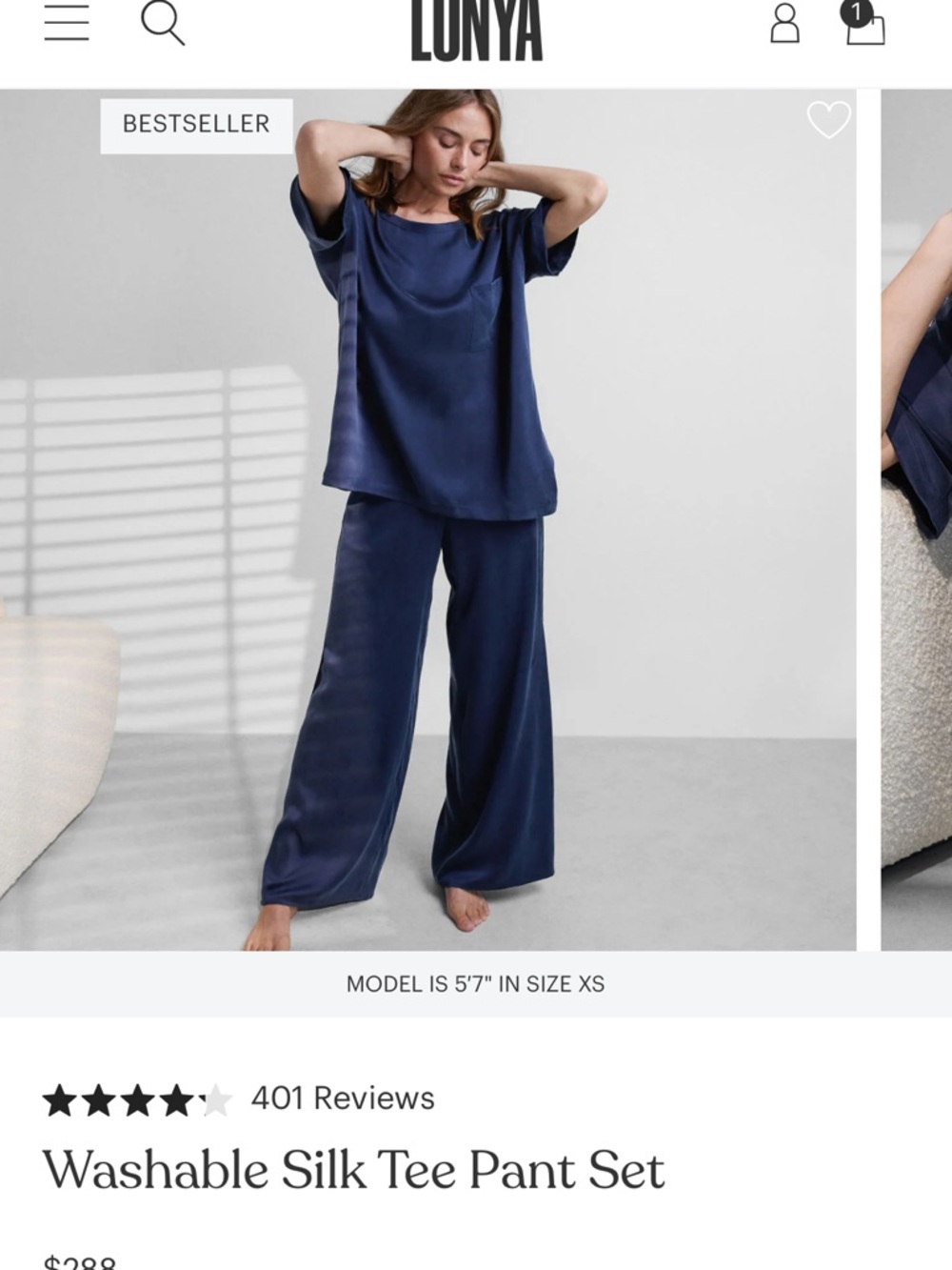 lunya Washable Silk Tee & Wide-Leg Pant Set in Navy